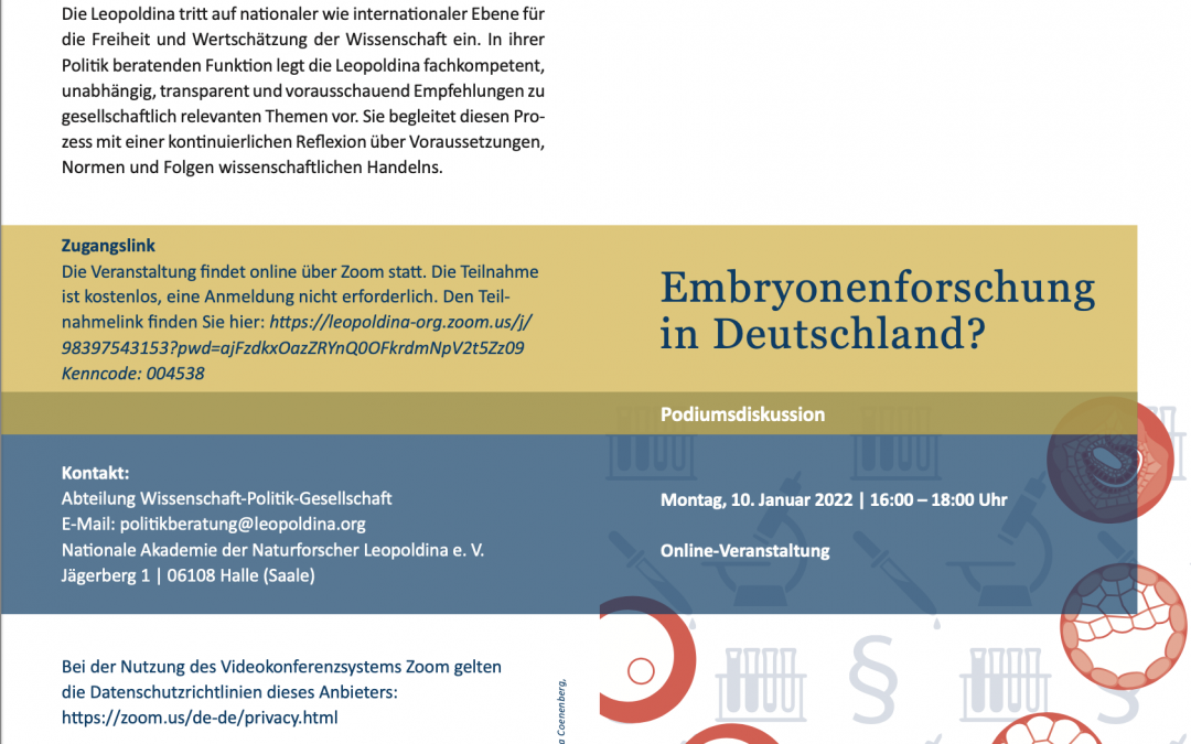 Leopoldina-Podiumsdiskussion am 10.01.2022: Embryonenforschung in Deutschland